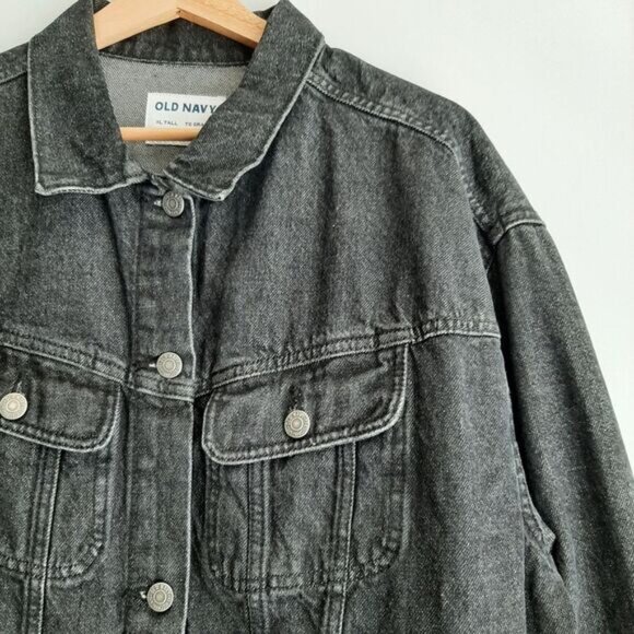 OLD NAVY | Oversized Boxy Classic Button Down Jean Jacket Black Sz XL T - Picture 5 of 14